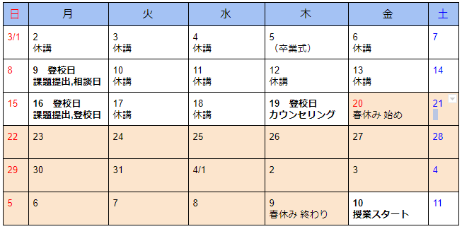 2020年3月3日 長野校 在校生のみなさんへのご連絡