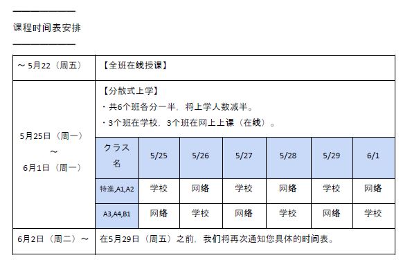 长野校 学校开课通知